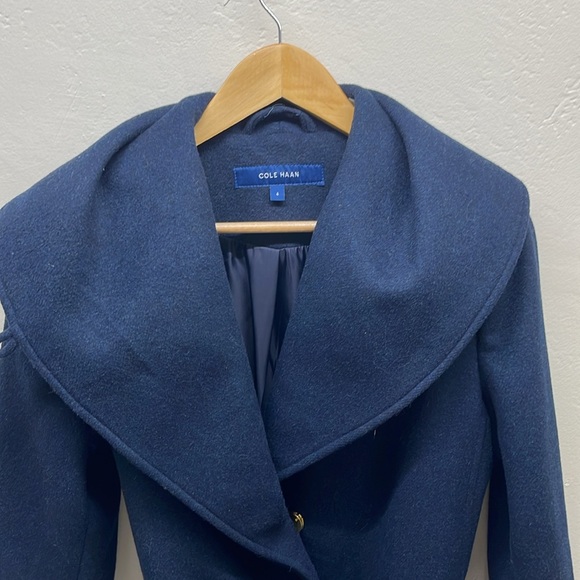 Cole Haan Women's Wool-Blend Wrap Coat Sz 4 $500 navy blue - Picture 4 of 15